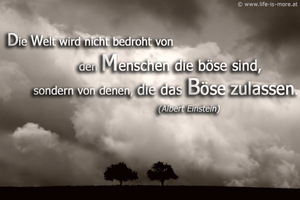 Die Welt wir nicht bedroht von den Menschen die böse sind, sondern von denen, die das Böse zulassen. Albert Einstein - Bildquelle: pixelio.de