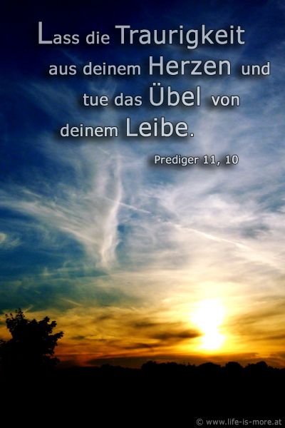 Lass die Traurigkeit aus deinem Herzen und tue das Übel von deinem Leibe. Prediger 11,10 - Bildquelle: pixelio.de