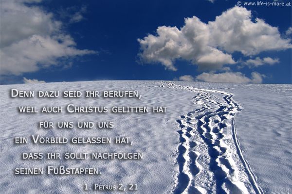 Denn dazu seid ihr berufen, weil auch Christus gelitten hat für uns und uns ein Vorbild gelassen hat, dass ihr sollt nachfolgen seinen Fußstapfen. 1.Petrus 2,21 - Bildquelle: pixelio.de