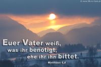 Euer Vater weiß, was ihr benötigt, eher ihr ihn bittet. (Matthäus 6,8)