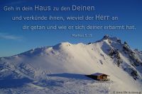  Geh in dein Haus zu den Deinen und verkünde ihnen, wieviel der Herr an dir getan und wie er sich deiner erbarmt hat. (Markus 5,19)