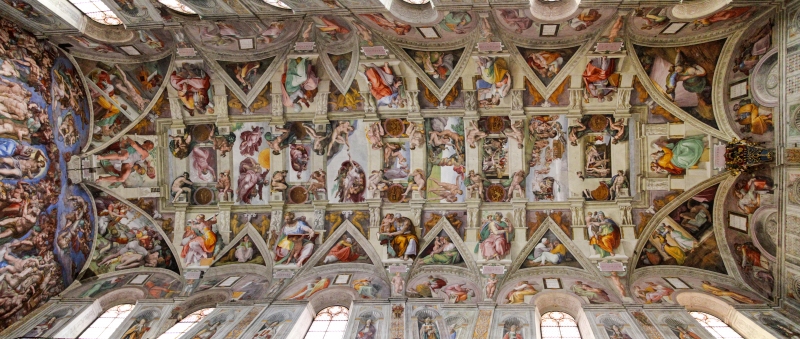 Kapellenraum Sixtinische Kapelle - Deckengemälde, Michelangelo Buonarroti, Sixtinische Kapelle, Panorama, Vatikan, Rom, Deckenfresken, kostenlos, download Kapellenraum Sixtinische Kapelle